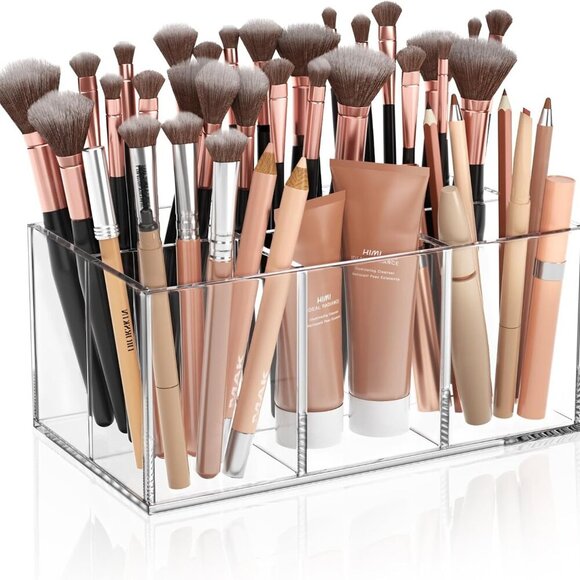 Clear Makeup Brush Holder Organizer Acrylic 6-Slots Cosmetic Brushes Storage Org - Picture 1 of 7